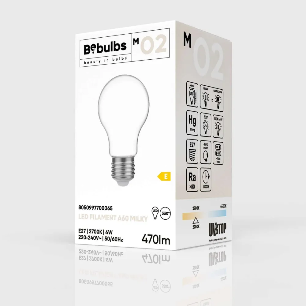 Žarulja LED Milky Goccia A60 4W 470Lm E27 2700K - M02
