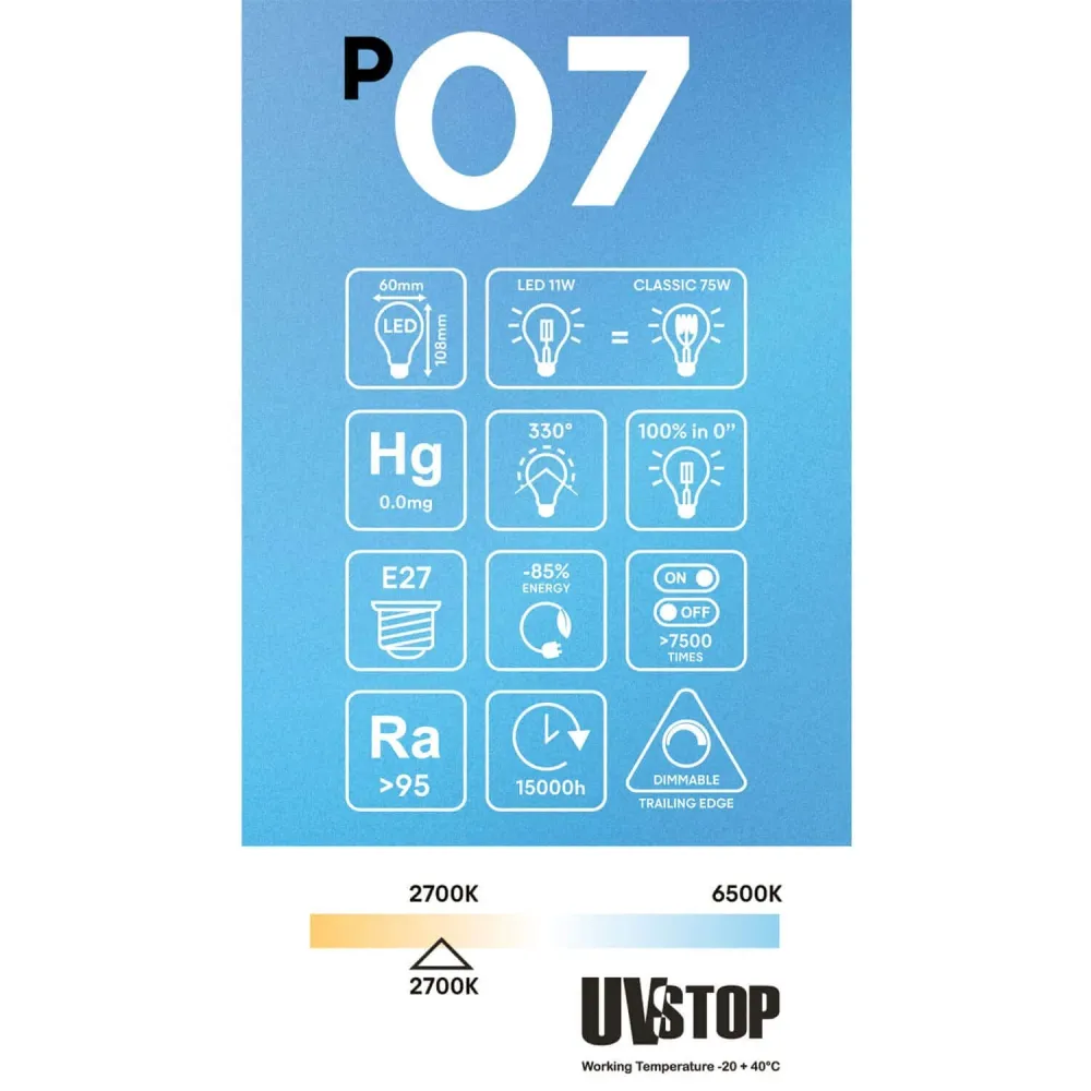 Žarulja LED Porculanski Efekt CRI 95 A60 11W 1055Lm E27 2700K Prigušiva - P07