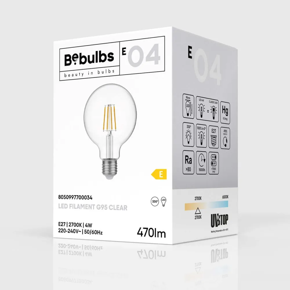 Žarulja LED Prozirna Globo G95 4W 470Lm E27 2700K - E04