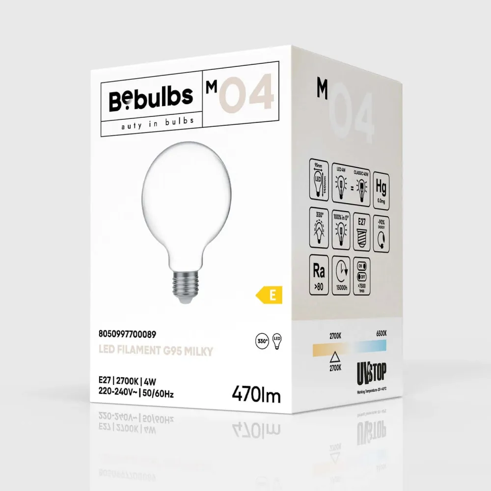 LED žarulja Milky Globo G95 4W 470Lm E27 2700K - M04