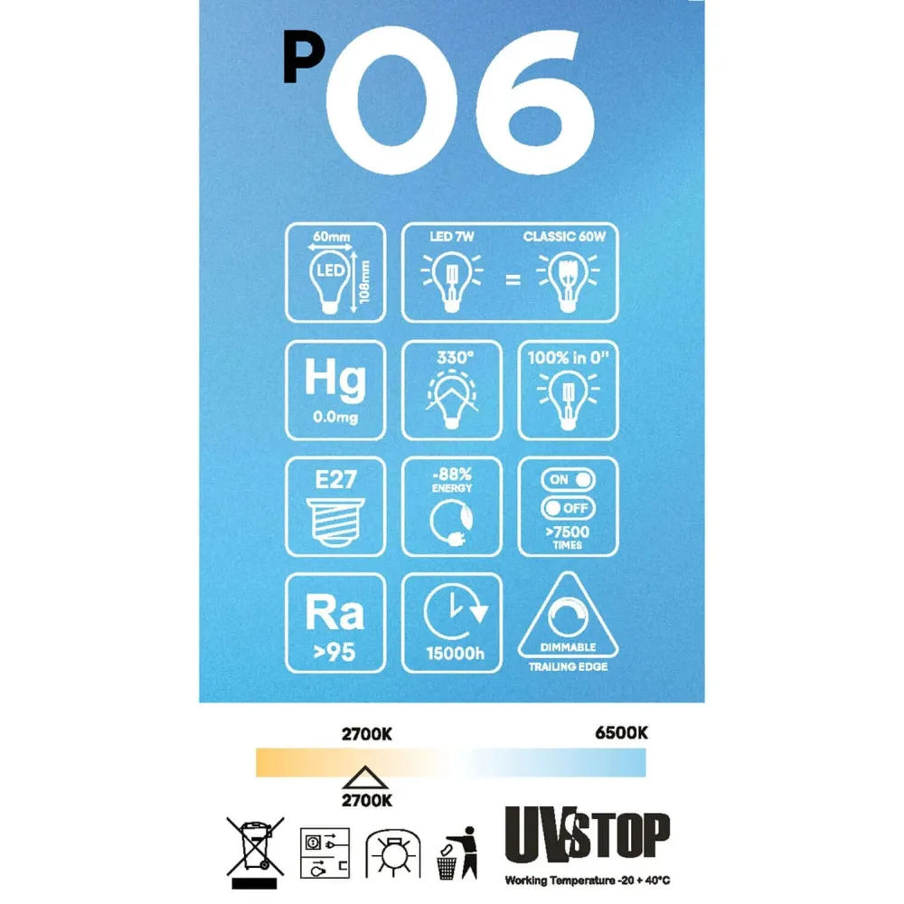 LED žarulja Porculanski efekt CRI 95 A60 7W 640Lm E27 2700K Prigušiva - P06