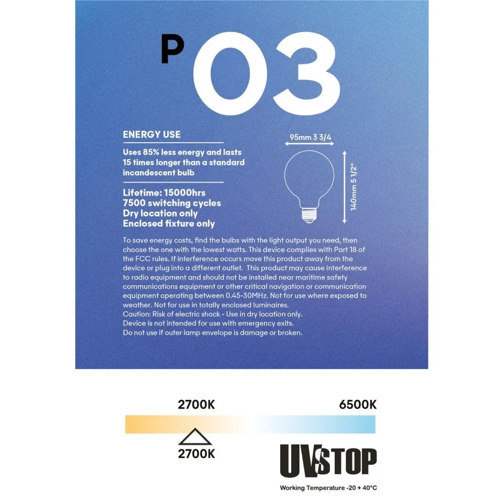 LED Porcelain Effect Light Bulb CRI 95 G30 8.8W 600Lm E26 120V 2700K Dimmable - P03