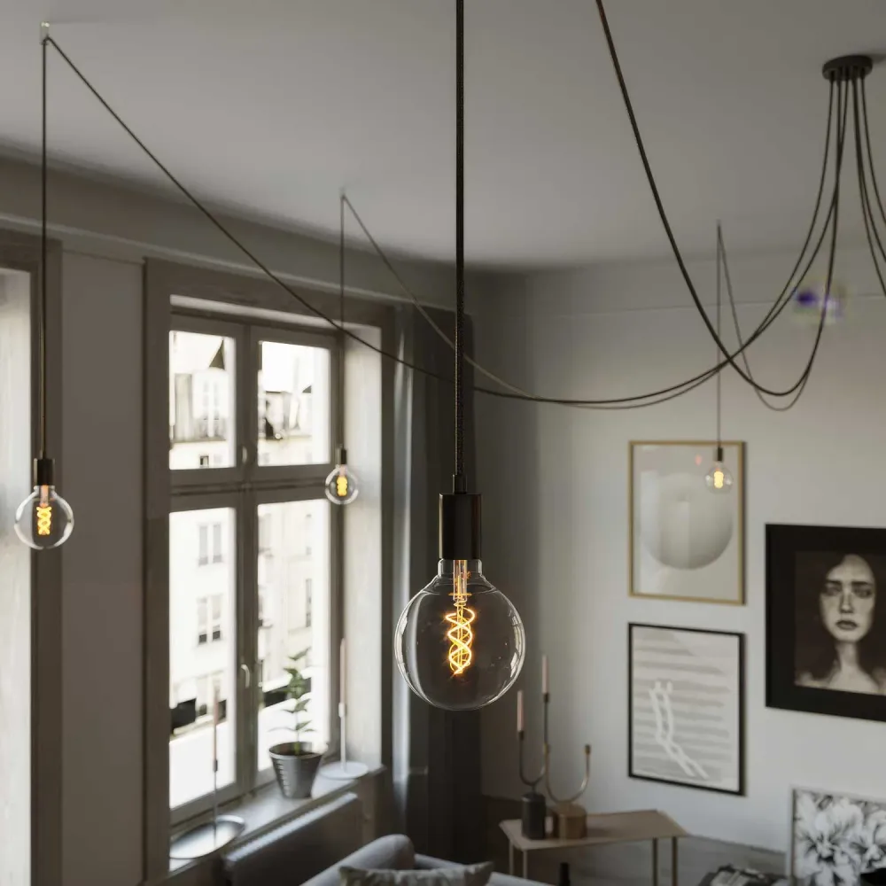 Spider - višestruka viseć lampa sa 7 padova, metalna završna obrada - crni biser