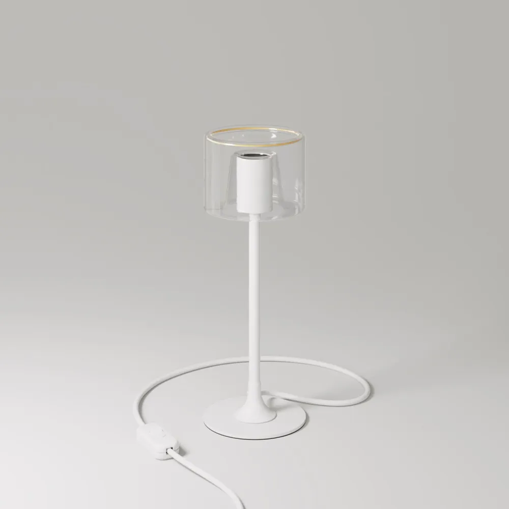Stolna lampa MAG-Y s okruglim metalnim postoljem i prozirnom Ghost G03 žaruljom - mat bijela