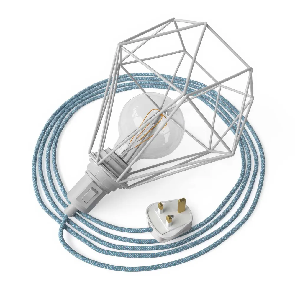 Table Snake - Plug- lampa s UK utikačem i sjenilom u obliku Diamond kaveza - Bijela