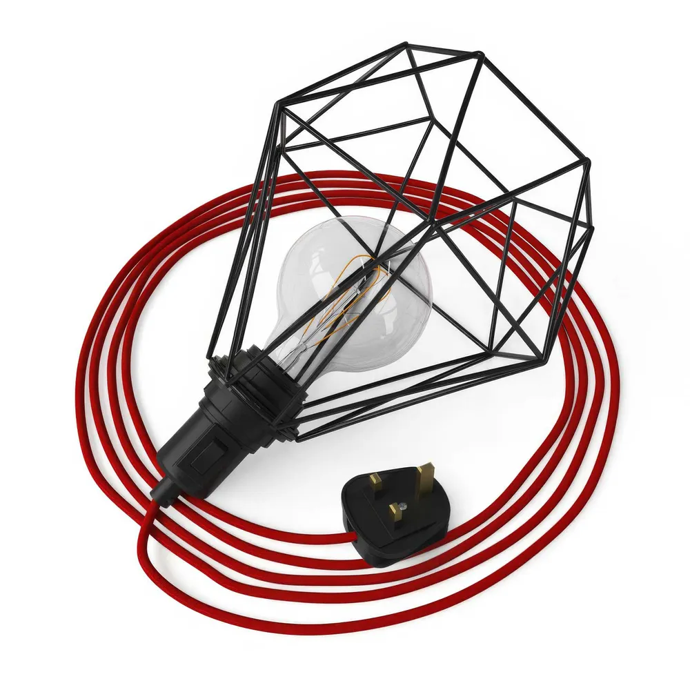 Table Snake - Plug- lampa s UK utikačem i sjenilom Diamond kavez - Crna