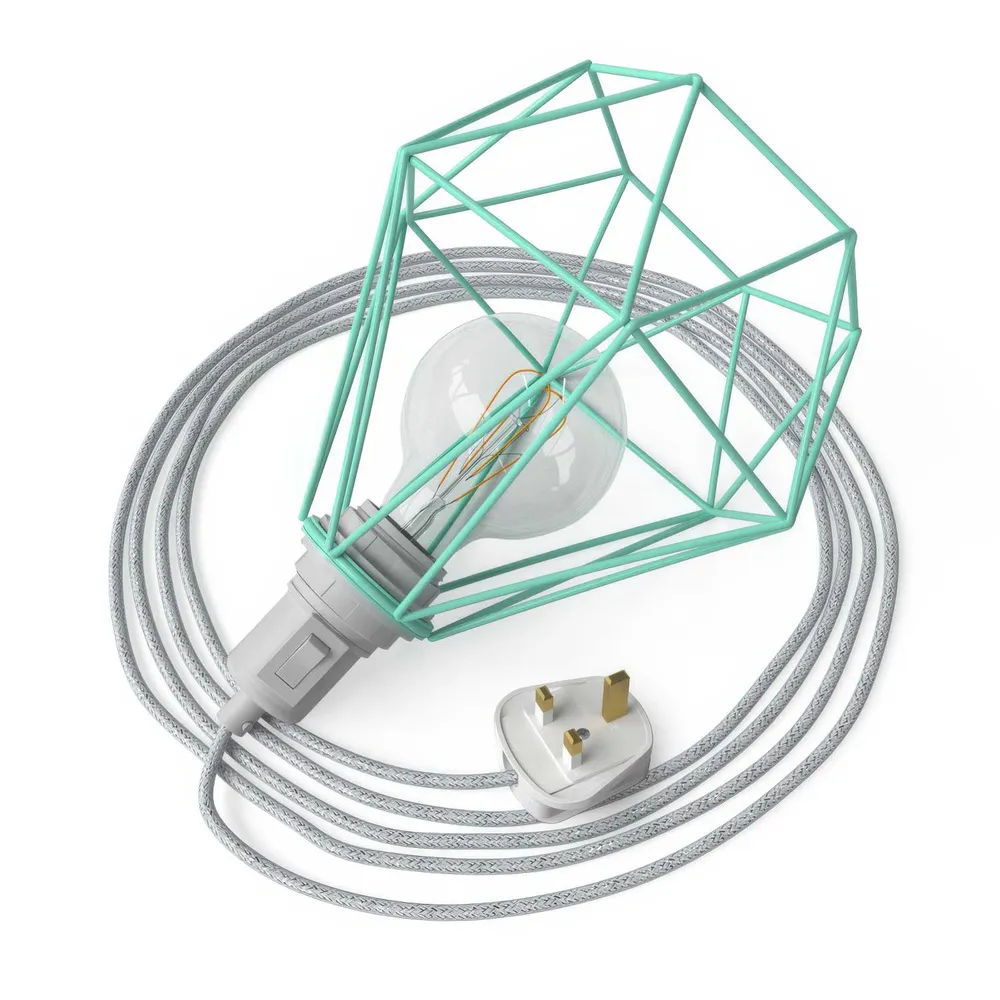 Table Snake – Plug- lampa s UK utikačem i sjenilom u obliku Diamond kaveza – Tirkizna