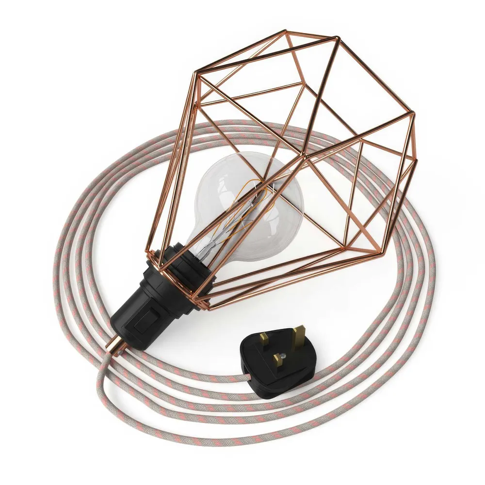 Table Snake - Plug- lampa s UK utikačem i sjenilom u obliku kaveza Diamond - Bakar