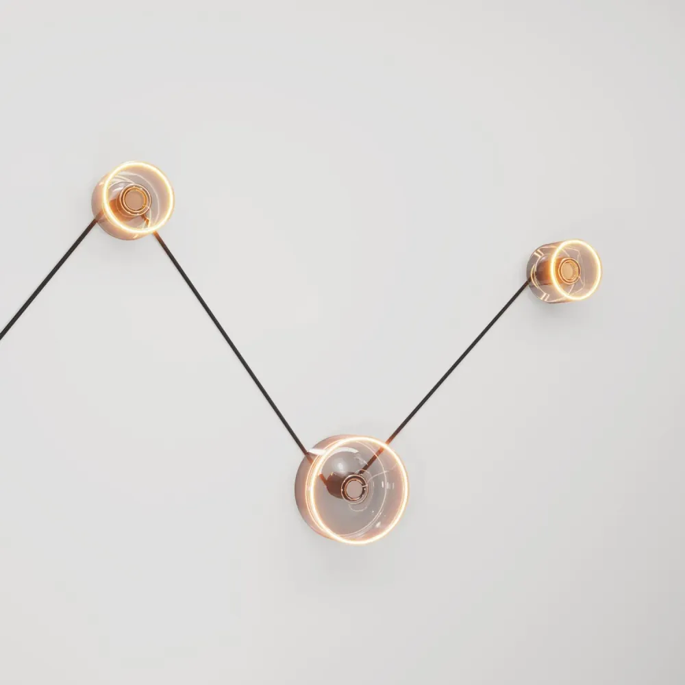 Zidna lampa Spostaluce s 3 žarulje Ghost i crni kabel