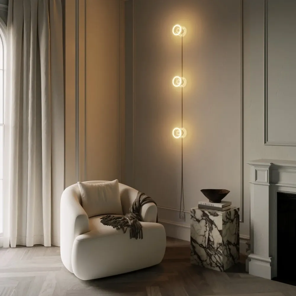 Zidna lampa Spostaluce s utikačem, 3 žarulje Ghost i sivi melange kabel