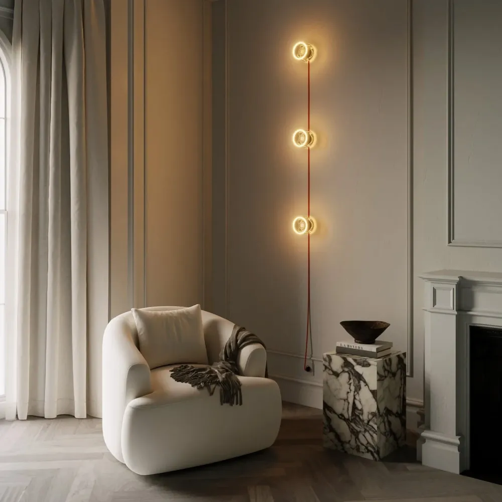Zidna lampa Spostaluce s utikačem, 3 Ghost žarulje i narančasti kabel