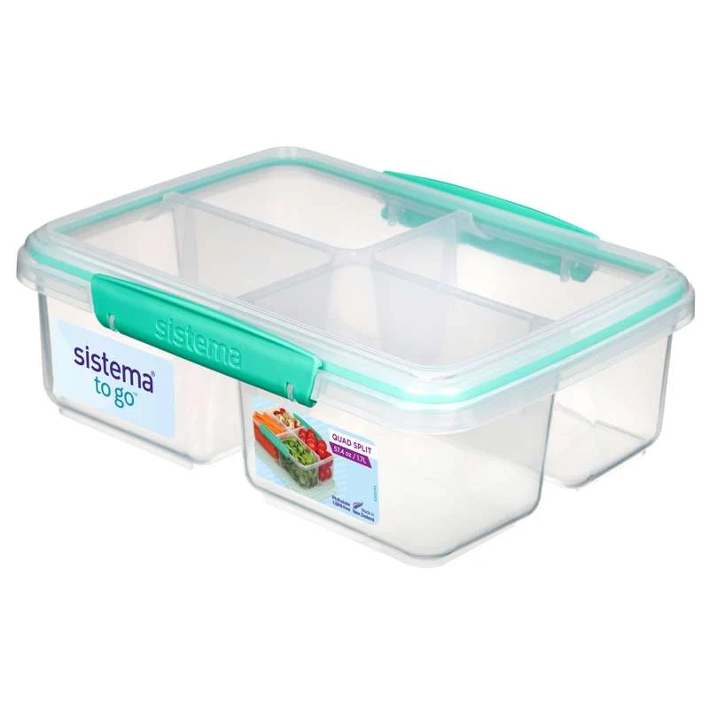 Sistema Skladištenje hrane - Klip It - Quad Split - 1.74L - Prozirna/Minty Teal