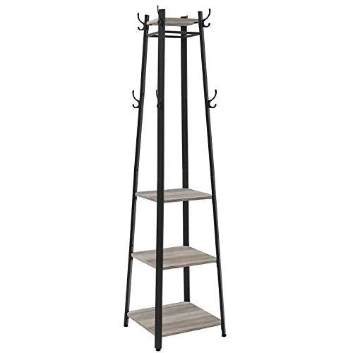 Stalak za kapute s policama, industrijskos stila, 43 x 43 x 180 cm, sivo crni