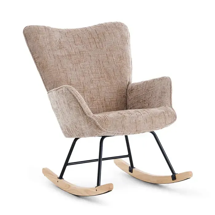 Fotelja za ljuljanje s presvlakom od rebrastog pliš, 98x71x101 cm, bež-khaki