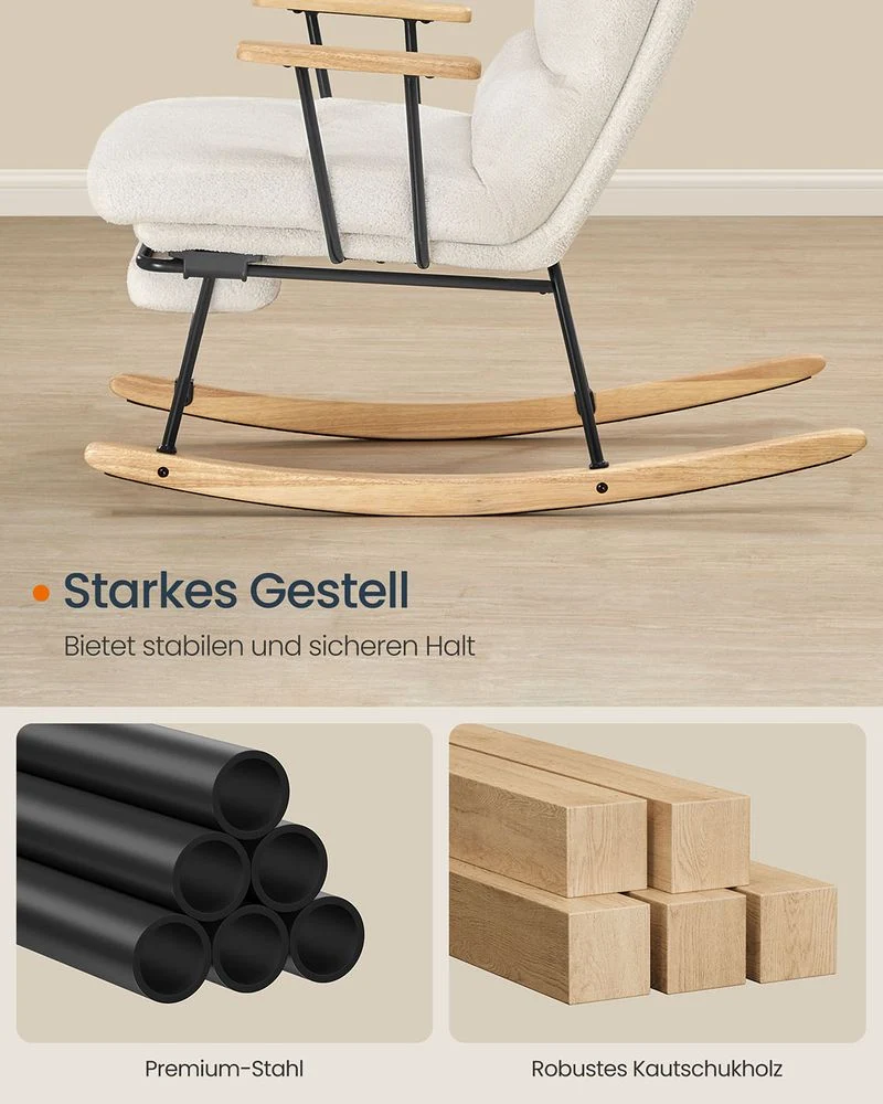 Stolica za ljuljanje nosivost do 160 kg, 97 × 67 × 100 cm, krem bijela