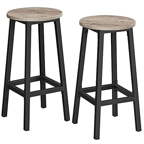 Set od 2 barske stolice s metalnim okvirom, visine 65 cm, sive i crne boje