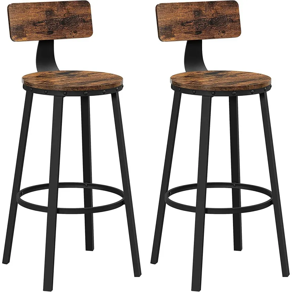 Set od 2 barske stolice s naslonom, 73,2 cm, rustikalno smeđe i crne boje