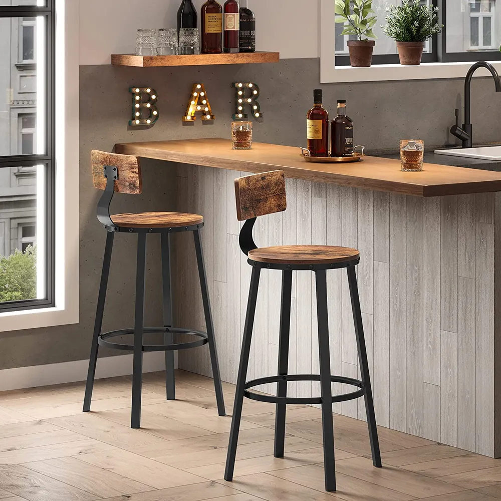 Set od 2 barske stolice s naslonom, 73,2 cm, rustikalno smeđe i crne boje