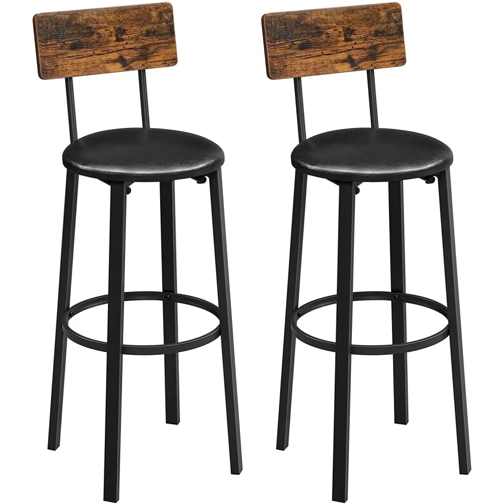 Set od 2 barske stolice s naslonom za noge, 39 x 100 x 39 cm, smeđ i crna