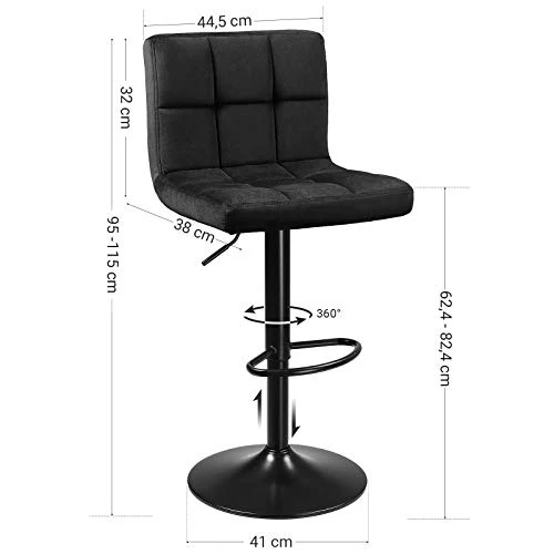 Set od 2 barske stolice podesive visine, 38 x 44,5 x (95-115) cm, crne