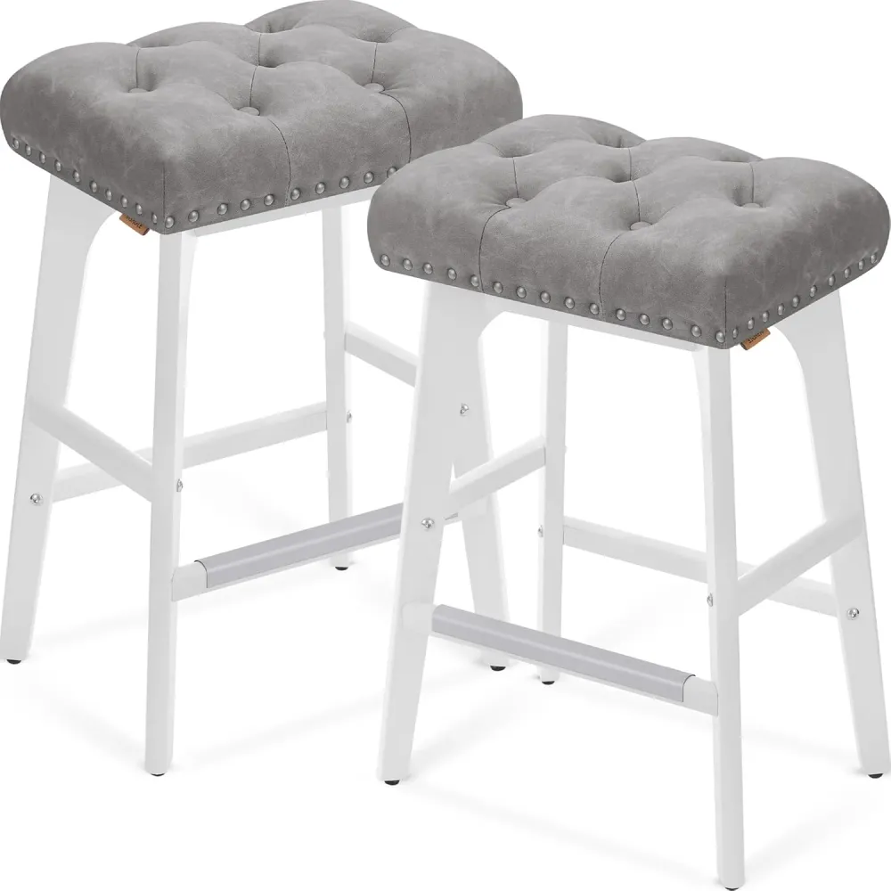 Set od 2 barske stolice visine 66 cm s tapeciranim sjedalom, sivo-bijele