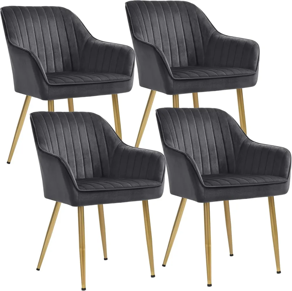 Set od 4 tapecirane blagovaonske stolice, 62,5 x 85 x 60 cm, sivo-zlatna