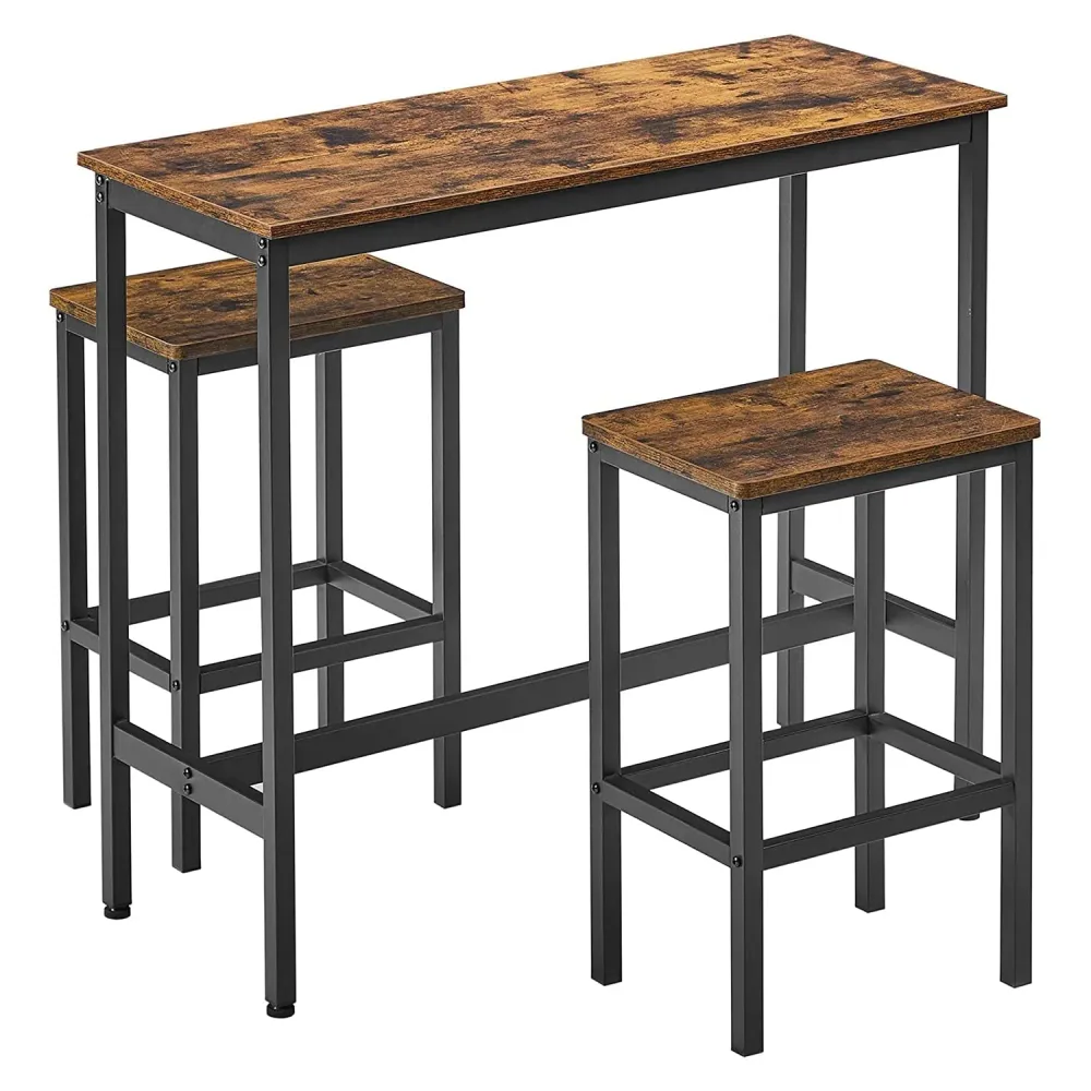 Barski stol s 2 barske stolice, 100 x 90 x 40 cm, rustikalno smeđ i crna