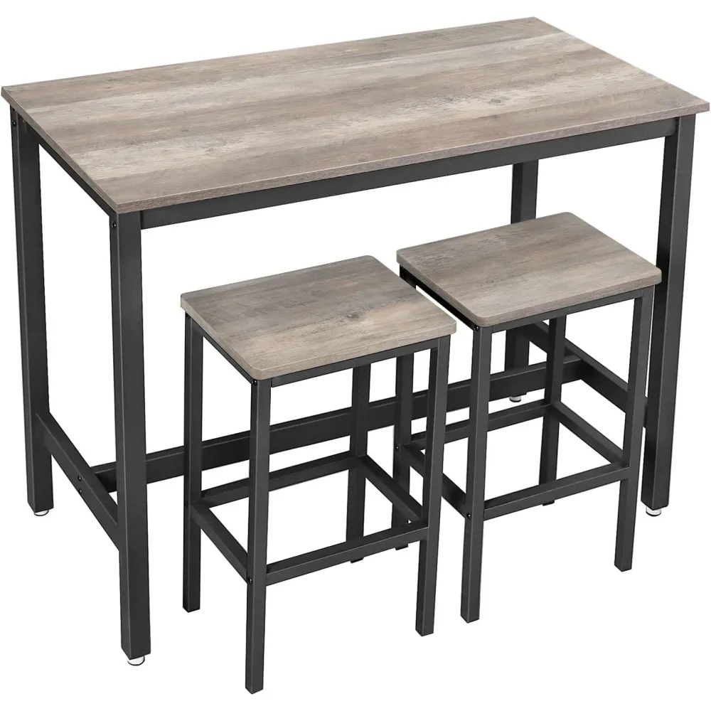 Barski stol s 2 barske stolice, 120 x 90 x 60 cm, siva i crna
