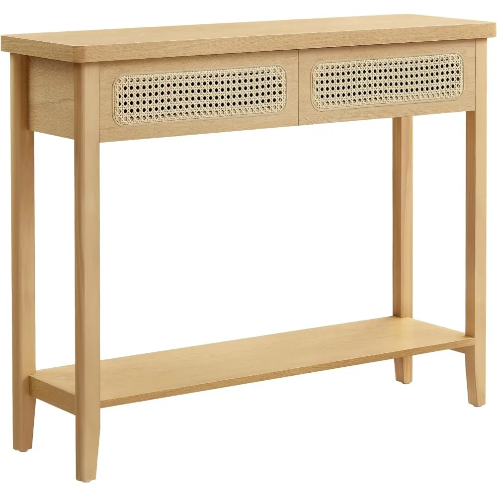 Konzolni stol boho stila s 2 ladice, 30 x 100 x 80 cm, hrast bež boje