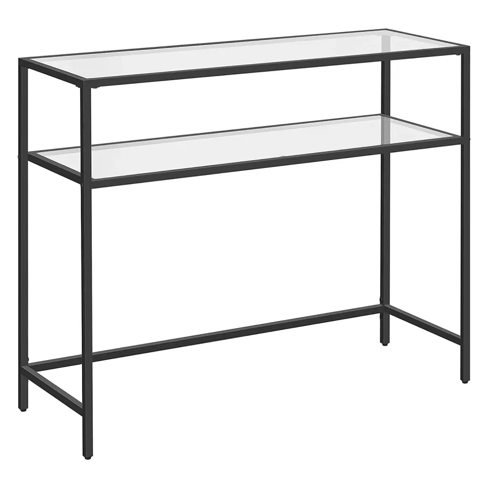 Konzolni stol s 2 police 100 x 80 x 35 cm, kaljeno staklo, polica za odlaganje, metalni okvir