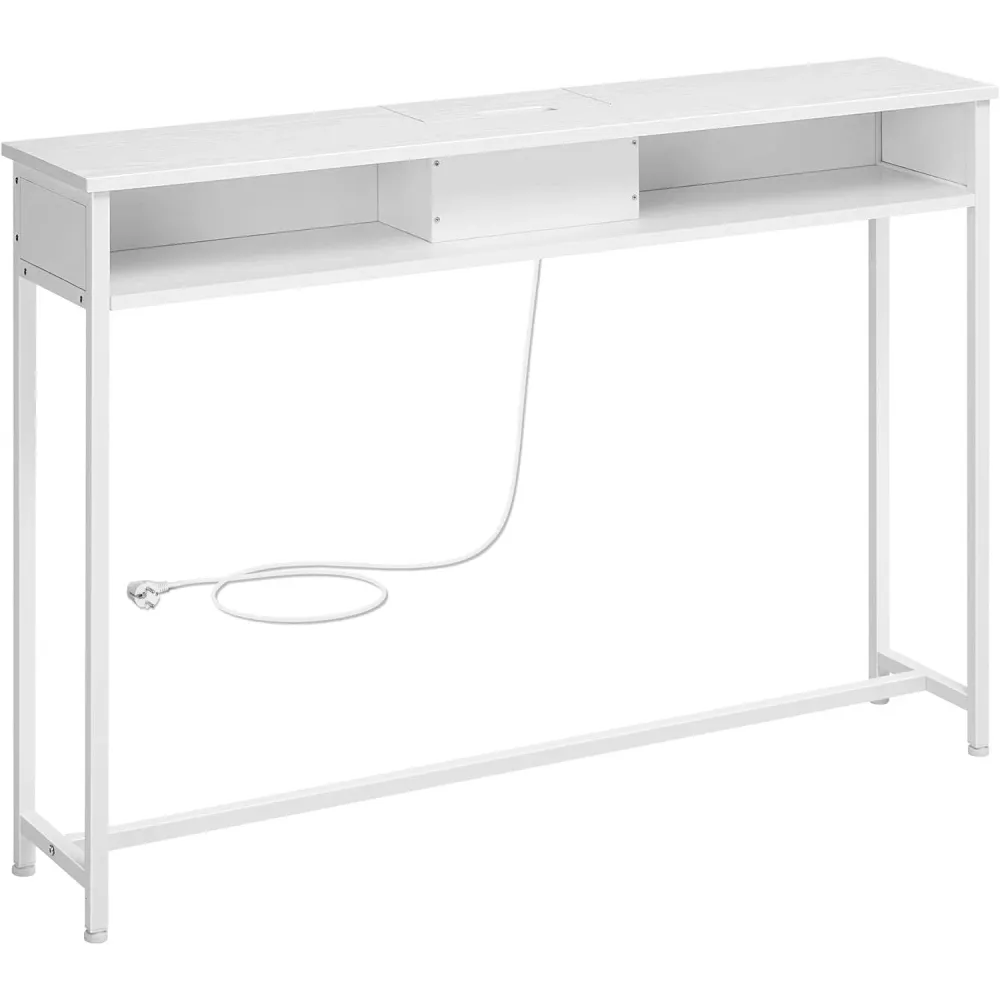 Konzolni stolić s utičnicama i 2 pretinca, 25 x 120 x 81 cm, bijele boje