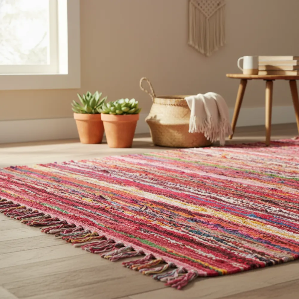 Tepih od recikliranog pamučnog platna crvene boje 150 x 90cm