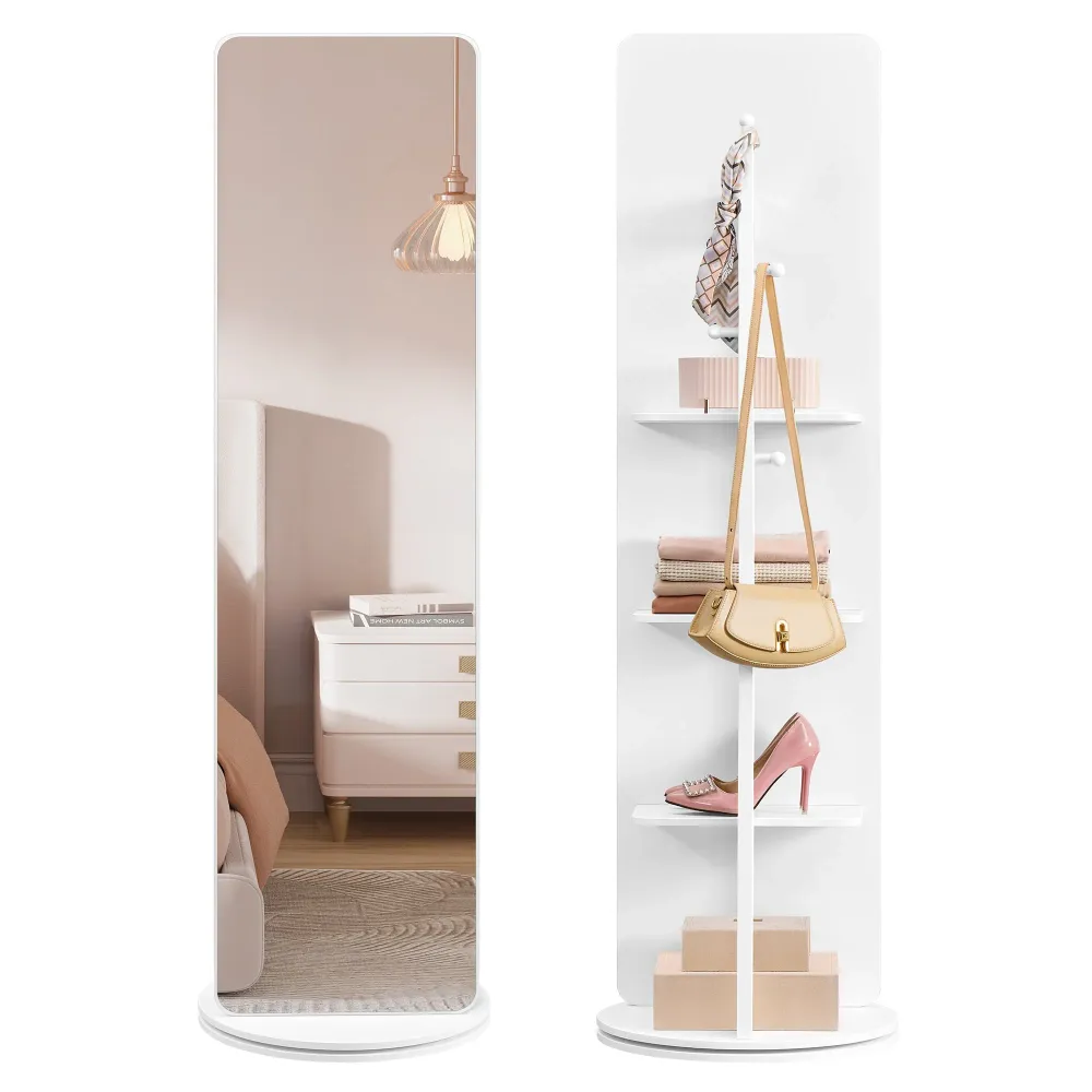 SONGMICS samostojeće ogledalo, okretno za 360°, 163 x 45 cm, oblačno bijela