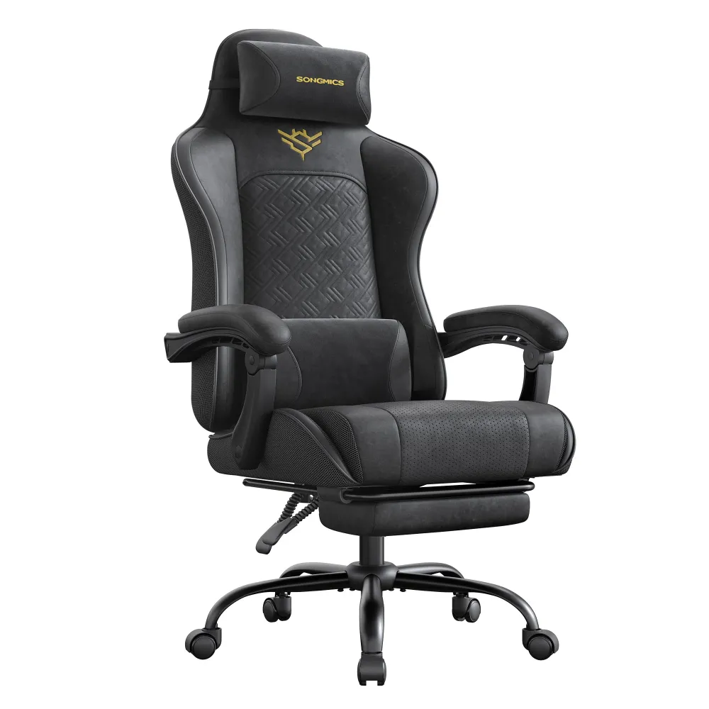 Ergonomska gamerska stolica s naslonom za noge i naslonima za ruke, tintno crna