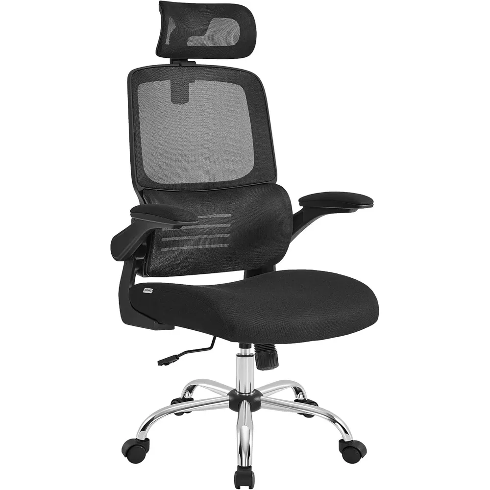Ergonomska uredska stolica s lumbalnom podrškom i naslonom za glavu, crna