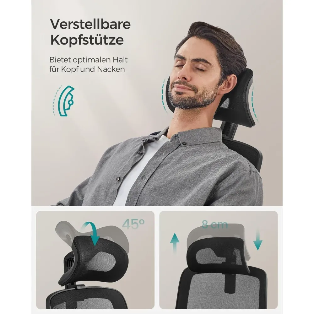 Ergonomska uredska stolica s lumbalnom podrškom i naslonom za glavu, crna