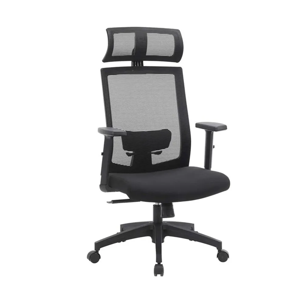 Ergonomska uredska stolica s mrežastom navlakom i lumbalnom potporom, crna