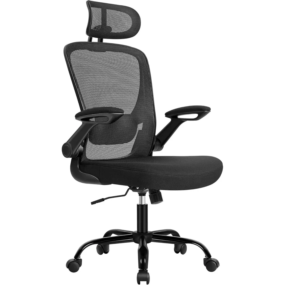 Ergonomska uredska stolica, okretna stolica s mrežastim naslonom, crne boje