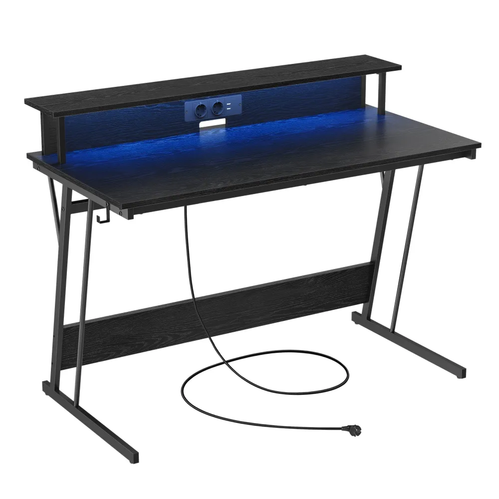 Gaming stol s LED osvjetljenjem i ugrađenom utičnicom, 60 x 120 x 76 cm, crnI