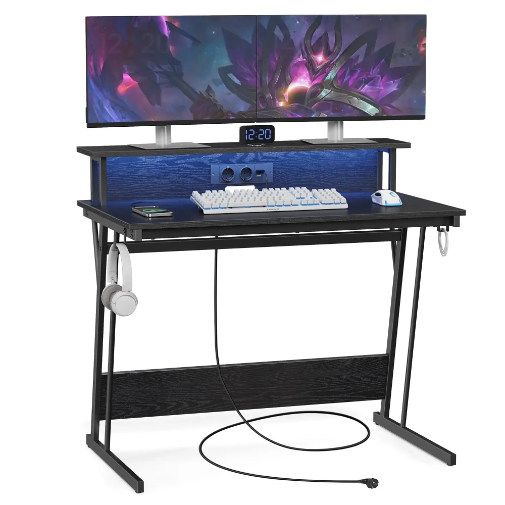 Gaming stol s led rasvjetom, radni stol, 60 x 100 x 76 cm, crni