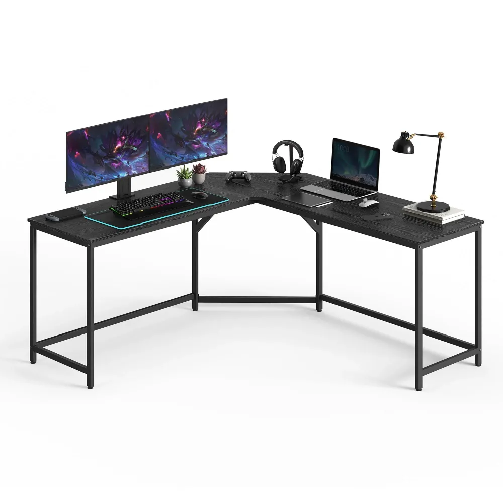 Kutni stol L-oblika, radni stol, gaming stol, 149 x 149 x 76 cm, crne boje