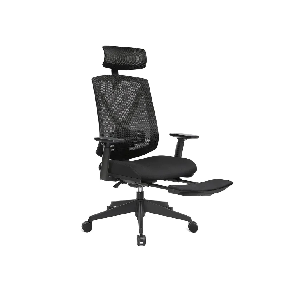Podesiva ergonomska uredska stolica s osloncem za noge, glavu i ruke, crna