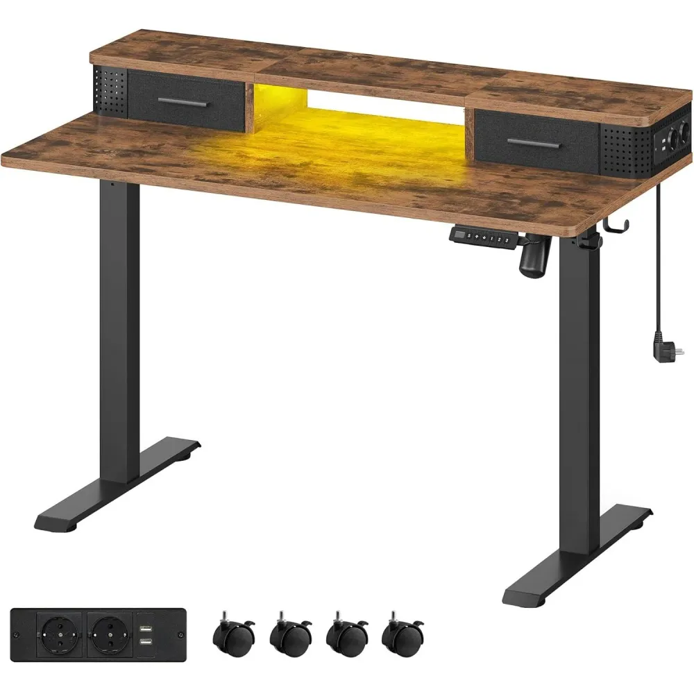 Podesivi električni stol, 60 x 120 x (72-120) s postoljem za monitor, smeđe-crni