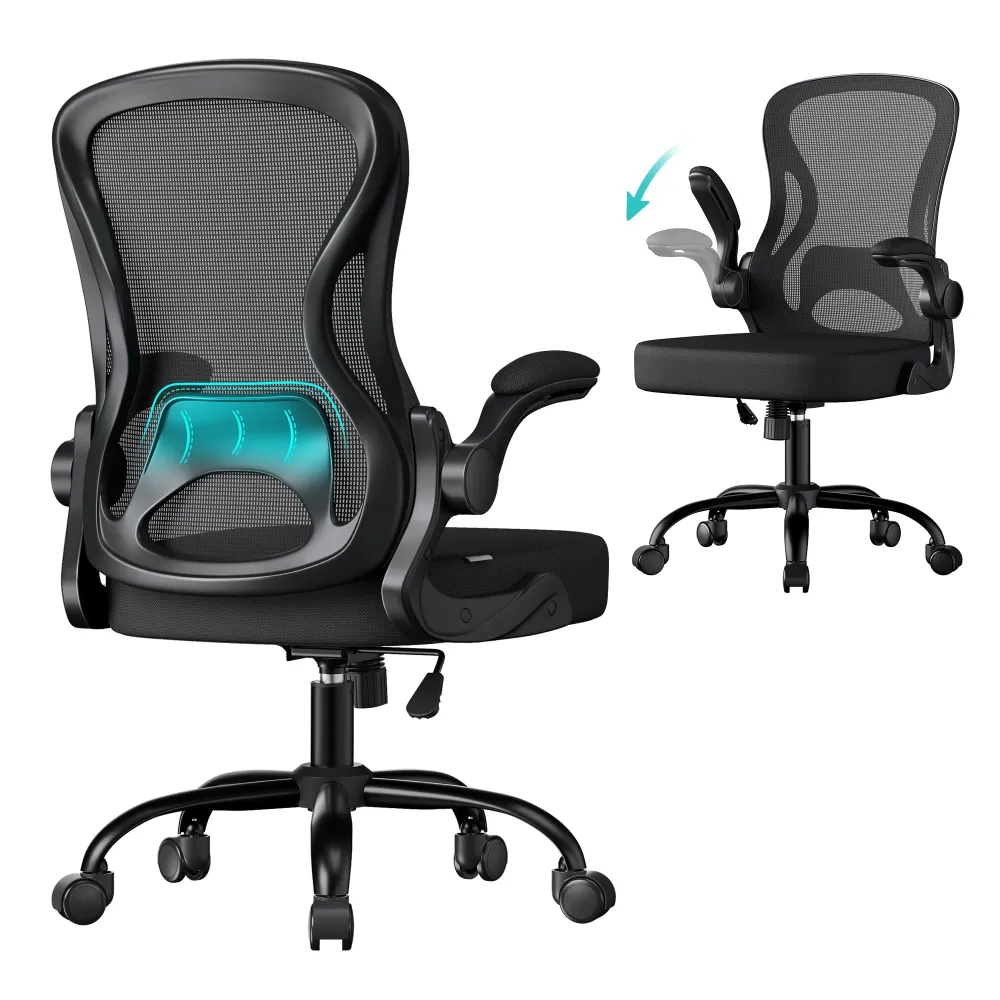 SONGMICS ergonomski uredski stolac, mrežasta uredska stolica, crna