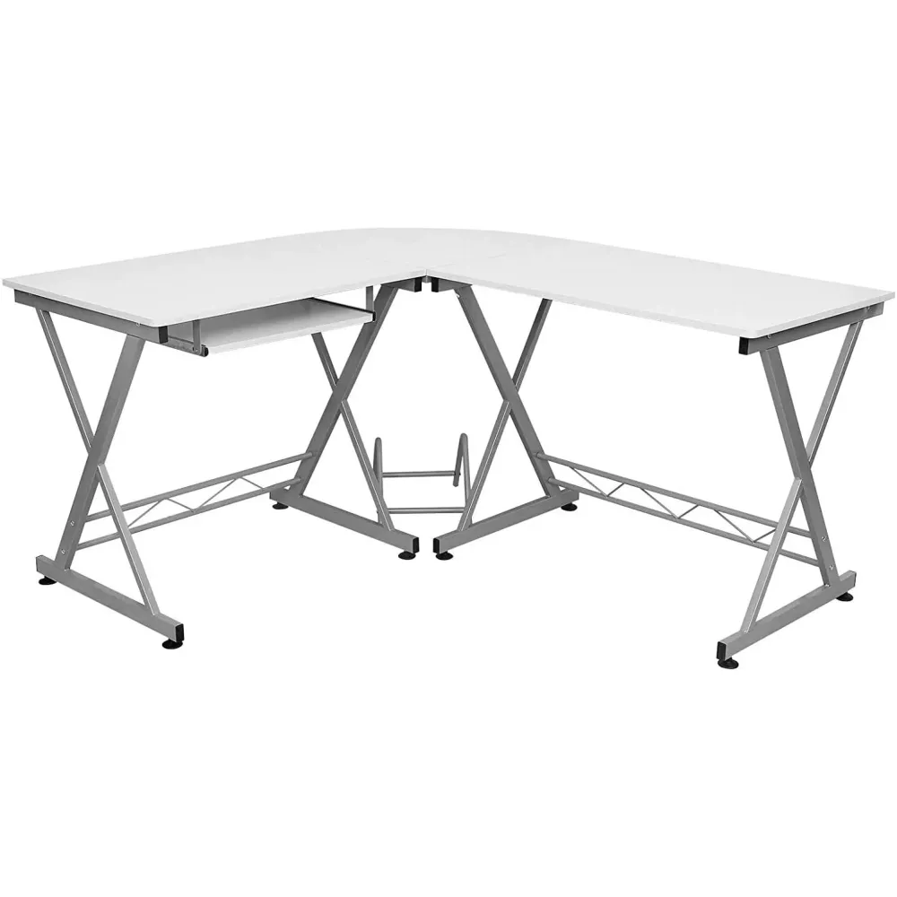 SONGMICS kutni stol za računalo, stol u obliku slova L 150 x 138 x 75 cm, bijeli
