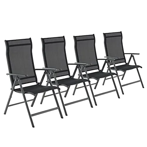 Set od 4 sklopive vrtne stolice, naslon za leđ s 8 podesivih razina, crne