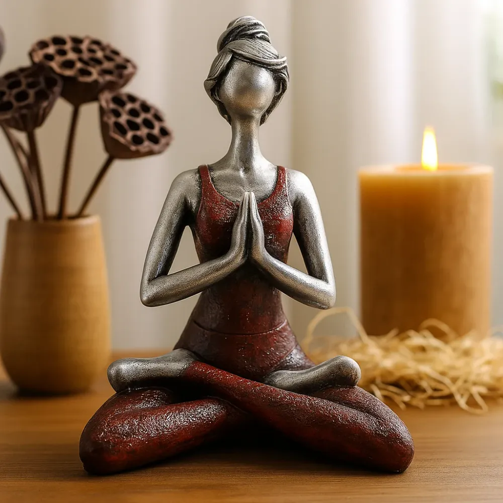 Figura žene u pozi joge – srebrna i bordo, 24 cm